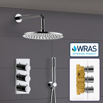 CALLA ROUND CONCEALED 2 WAY 3 DIAL THERMOSTATIC VALVE SHOWER HEAD AND HANDSET