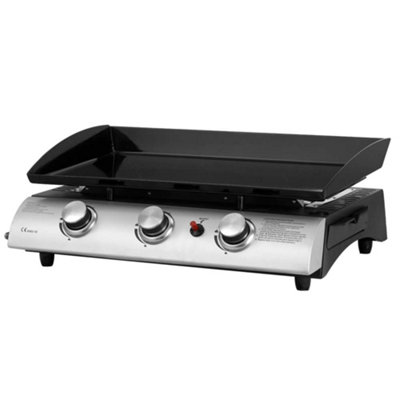 Callow 1003+stand Black Gas BBQ 3 Burner Plancha in Standless Steel with Stand and Side Tables