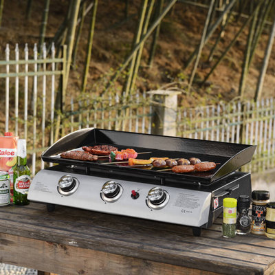 Callow 1003+stand Black Gas BBQ 3 Burner Plancha in Standless Steel with Stand and Side Tables - 4