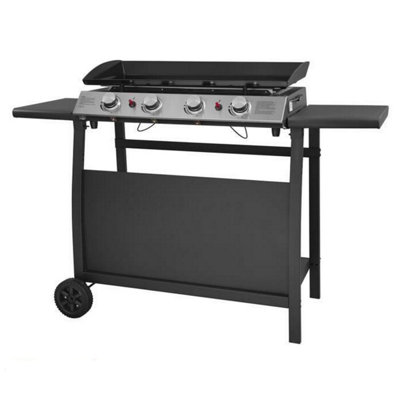 Callow 1104+stand Black 4 Burner Gas Griddle and Plancha with Stand and Side Tables