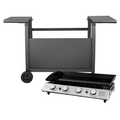 Callow 1104+stand Black 4 Burner Gas Griddle and Plancha with Stand and Side Tables