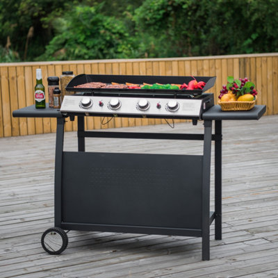 Callow 1104+stand Black 4 Burner Gas Griddle and Plancha with Stand and Side Tables - 8