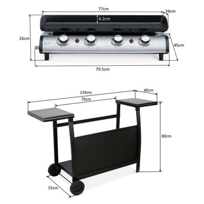 Callow 1104+stand Black 4 Burner Gas Griddle and Plancha with Stand and Side Tables - 9
