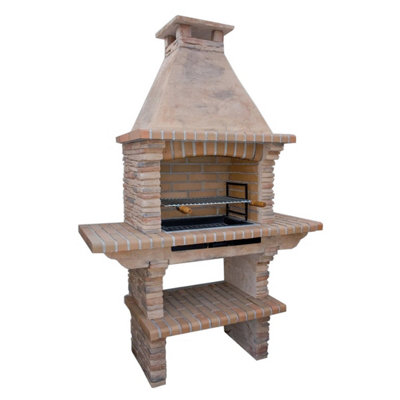 Callow 402L Stone Masonry Barbecue BBQ With Grill and Side Tables