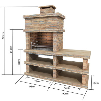 Callow 461L Londres Light Stone Charcoal BBQ with Side Table and Shelving