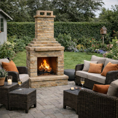 Callow Light Stone Outdoor Masonry Wood Burning Fireplace Patio and ...