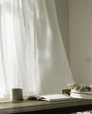 Calm Ladder Stitch Linen Look Ivory Voile Panel