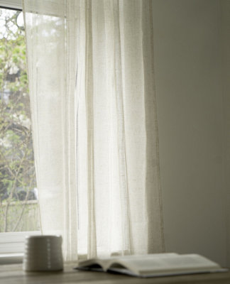 Calm Ladder Stitch Linen Look Natural Voile Panel