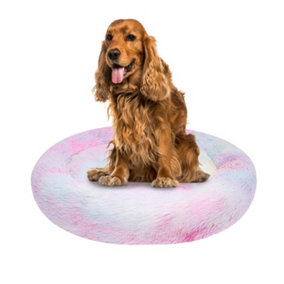 Calming Dog Bed Donut Rainbow Super Soft Anti Anxiety Cuddler For Puppy Cat Medium