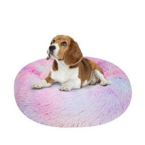 Calming Dog Bed Donut Rainbow Super Soft Anti Anxiety Cuddler For Puppy Cat Small