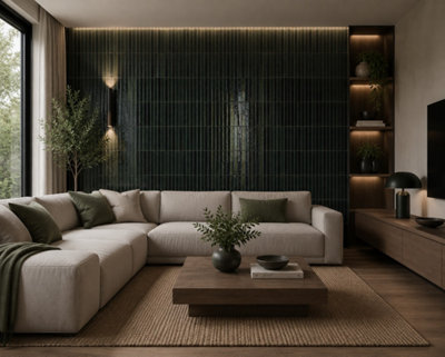 Calviro Flute Forest Green Gloss Tiles (180 Pack - 5 Box - 2.6m2 Coverage) - Lounge - Inspired By European Ceramic Design.