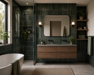 Calviro Flute Forest Green Gloss Tiles (180 Pack - 5 Box - 2.6m2 Coverage) - Lounge - Inspired By European Ceramic Design.