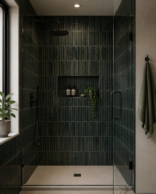 Calviro Flute Forest Green Gloss Tiles (180 Pack - 5 Box - 2.6m2 Coverage) - Lounge - Inspired By European Ceramic Design.