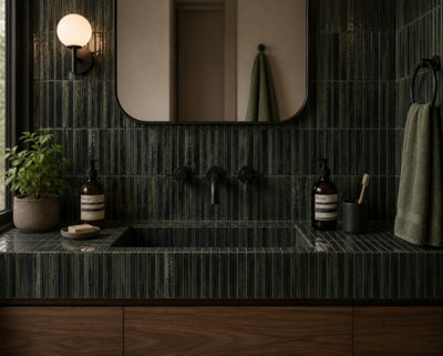 Calviro Flute Forest Green Gloss Tiles (180 Pack - 5 Box - 2.6m2 Coverage) - Lounge - Inspired By European Ceramic Design.