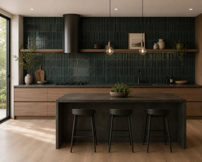 Calviro Flute Forest Green Gloss Tiles (180 Pack - 5 Box - 2.6m2 Coverage) - Lounge - Inspired By European Ceramic Design.