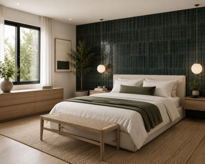 Calviro Flute Forest Green Gloss Tiles (360 Pack - 10 Box - 5.2m2 Coverage) - Playroom - Inspired By European Ceramic Design.