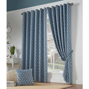 Camb Ring Top Curtains 168cm x 229cm Blue