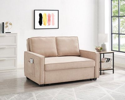 Camberly 2 Seater Sofa Bed Pull Out Linen Fabric, Beige | DIY at B&Q