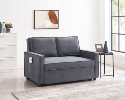 Camberly 2 Seater Sofa Bed Pull Out Linen Fabric, Dark Grey | DIY at B&Q