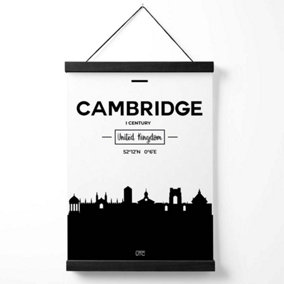 Cambridge Black and White City Skyline Medium Poster with Black Hanger