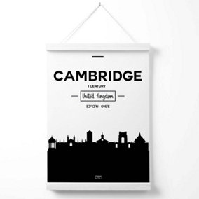 Cambridge Black and White City Skyline Poster with Hanger / 33cm / White