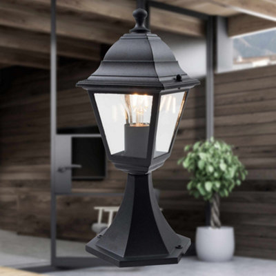 Cambridge - Black & Glass Four Sided Lantern IP44 Outdoor Post Light