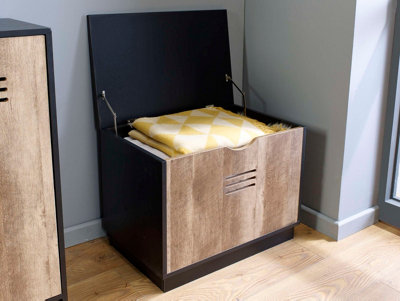 Cambridge Black & Wood Effect Storage Blanket Box