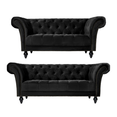 Cambridge Chesterfield 2 & 3 Seater Sofa Set - Velvet Black