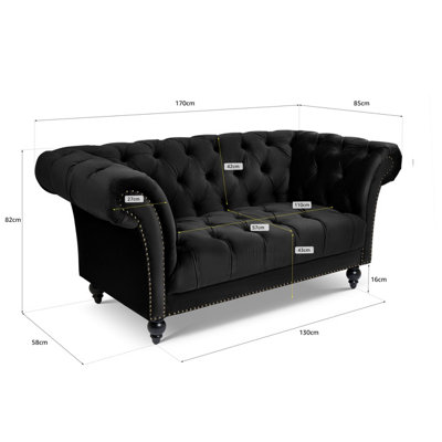 Cambridge Chesterfield 2 & 3 Seater Sofa Set - Velvet Black
