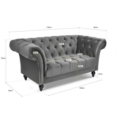 Cambridge Chesterfield 2 & 3 Seater Sofa Set - Velvet Grey