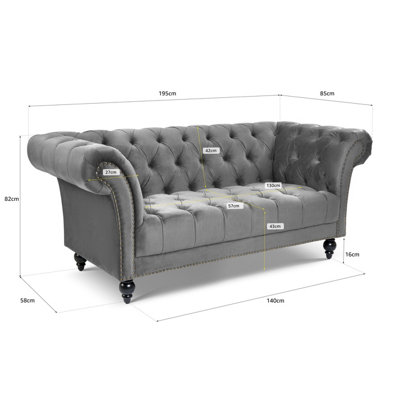 Cambridge Chesterfield 2 & 3 Seater Sofa Set - Velvet Grey