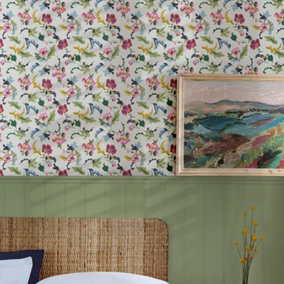 Cambridge Painted Floral Creme Wallpaper
