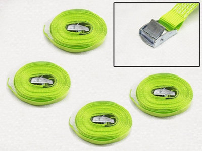 CamBuckle Tie Down Straps Hi Vis 25MM 250KG 5 Metre x4 (Lashing Strap Secure Hold)