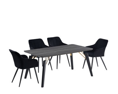 Camden Cosmo Black LUX Dining Set with 4 Black Velvet Chairs