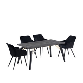 Camden Cosmo Black LUX Dining Set with 4 Black Velvet Chairs