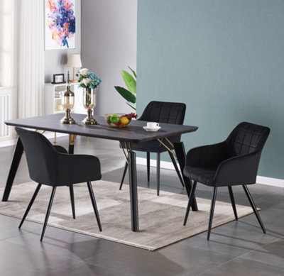 Camden Cosmo Black LUX Dining Set with 4 Black Velvet Chairs