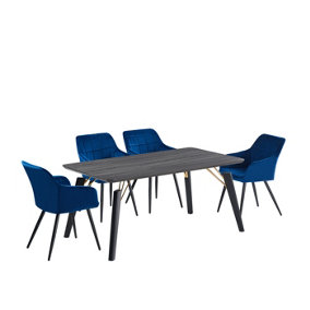 Camden Cosmo Black LUX Dining Set with 4 Royal Blue Velvet Chairs