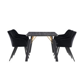 Camden Cosmo Black LUX Dining Set with 6 Black Velvet Chairs