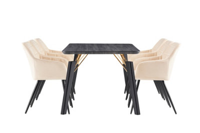 Camden Cosmo Black LUX Dining Set with 6 Cream Velvet Chairs