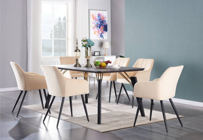 Camden Cosmo Black LUX Dining Set with 6 Cream Velvet Chairs