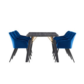 Camden Cosmo Black LUX Dining Set with 6 Royal Blue Velvet Chairs