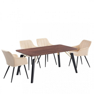 Camden Cosmo Brown LUX Dining Set with 4 Cream Velvet Chairs
