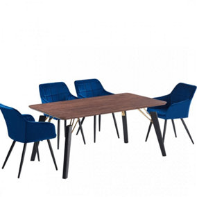 Camden Cosmo Brown LUX Dining Set with 4 Royal Blue Velvet Chairs