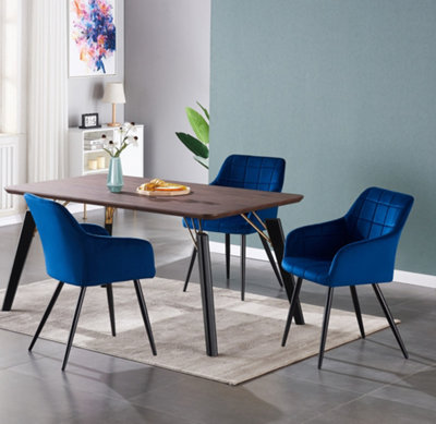 Camden Cosmo Brown LUX Dining Set with 4 Royal Blue Velvet Chairs
