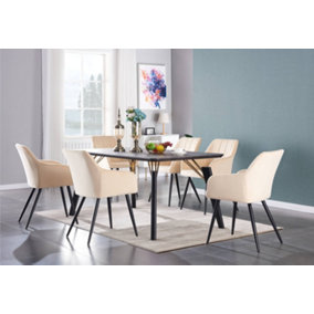 Camden Cosmo Brown LUX Dining Set with 6 Cream Velvet Chairs