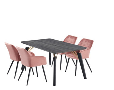Camden Cosmo LUX Dining Set, a Table and Chairs Set of 4, Black/Pink