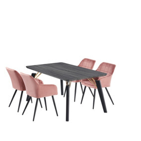 Camden Cosmo LUX Dining Set, a Table and Chairs Set of 4, Black/Pink