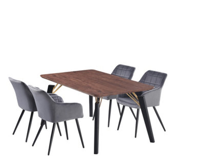 Camden Cosmo LUX Dining Set, a Table and Chairs Set of 4, Walnut/Dark Grey