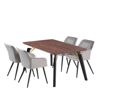 Camden Cosmo LUX Dining Set, a Table and Chairs Set of 4, Walnut/Light Grey