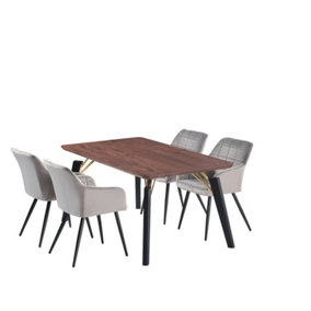 Camden Cosmo LUX Dining Set, a Table and Chairs Set of 4, Walnut/Light Grey